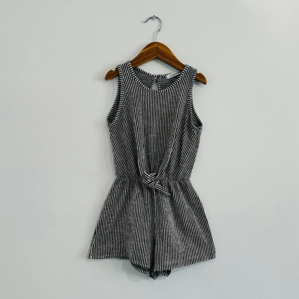 Caution To The Wind Black White Striped Romper